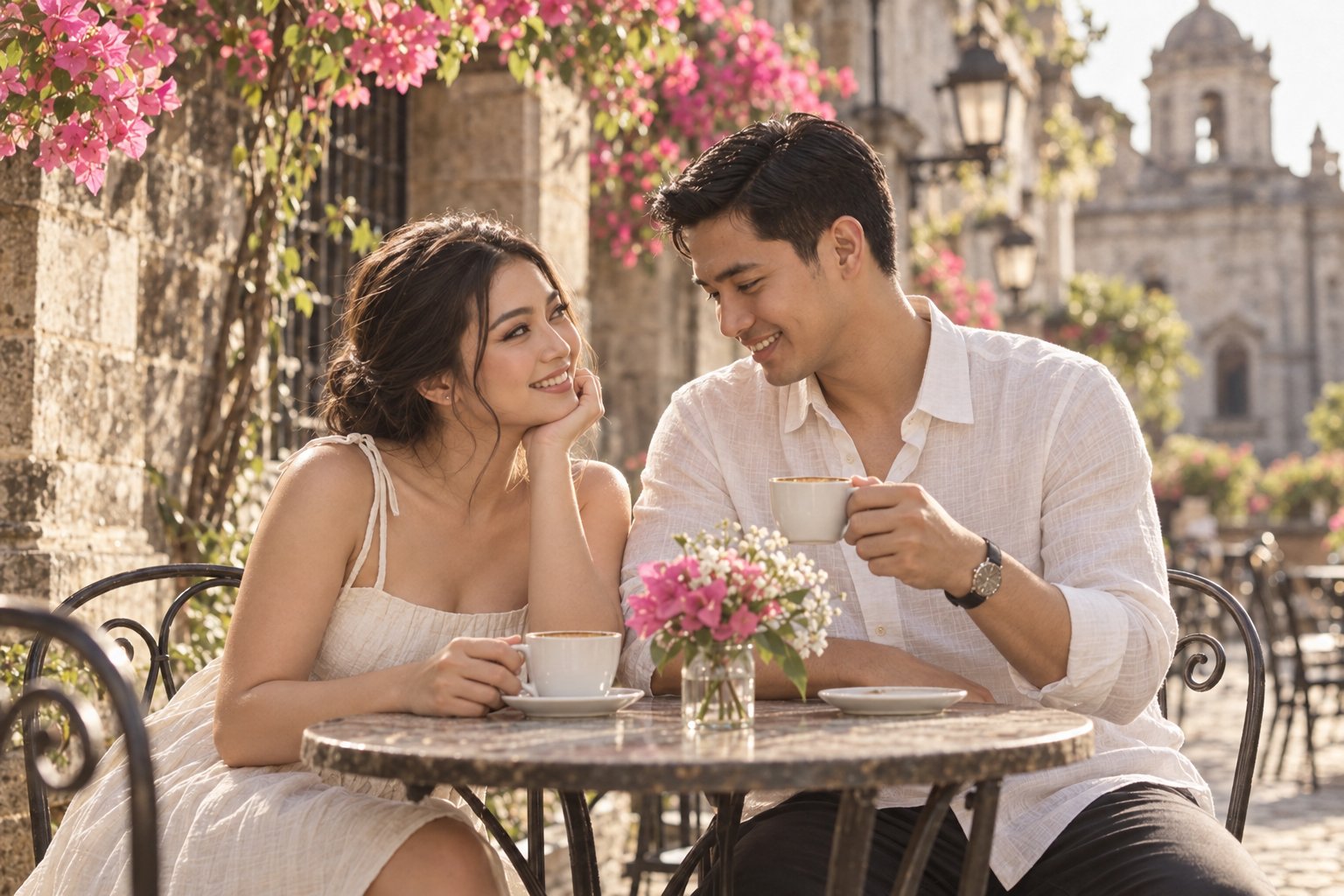 Isabella and Mateo sharing a coffee in Intramuros